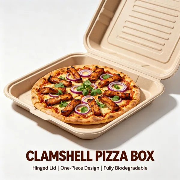 Eco-Friendly 2mm Thick Paper Pulp Bagasse Pizza Box With Oil-Resistant Coating for Takeaway Packaging photo-2