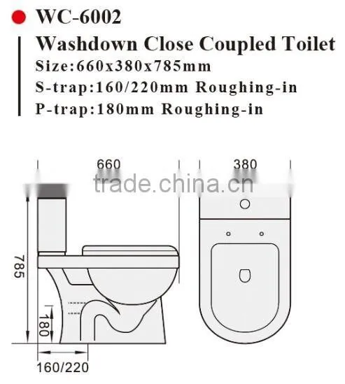Two-Piece Washdown Watermark Toilet S/P Trap With GEBERIT or R&T Fitting Soft Cover, Australian Standard WELS WC-6002 photo-2