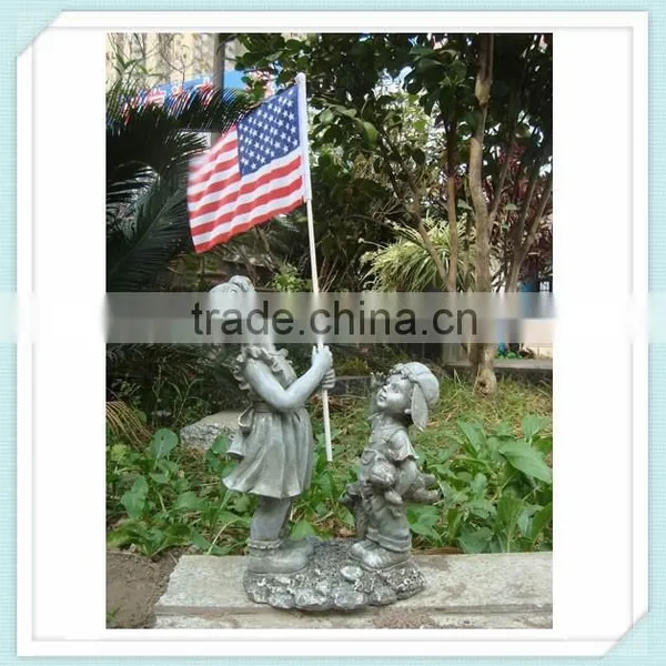 Resin Children Garden Statues With American Flag photo-3