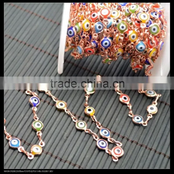 LFD-0014C ~ Wholesale DIY Rose Gold Wire Wrapped Mixed Color Evil Eye Stone Chain Beaded Jewelry Finding photo-4