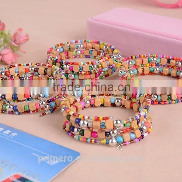 Fashion Rainbow Elastic Multilayers Square Pearl Wood Beads Bracelet Dancing Bangle photo-2