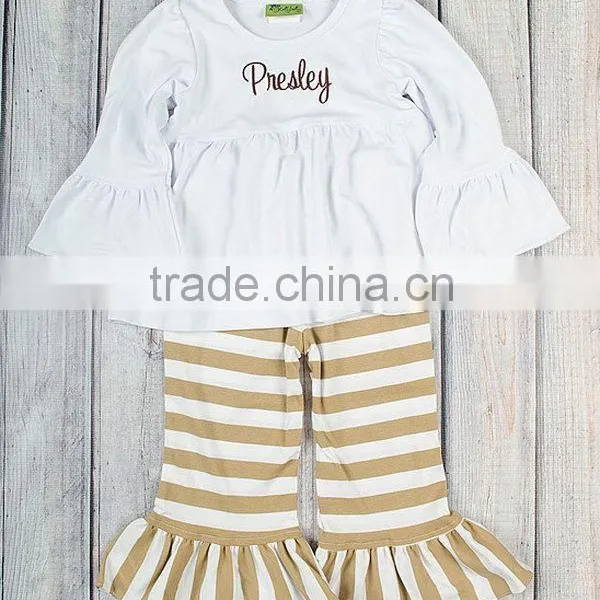 Beautiful Baby Long Sleeve Top Childs Blank White t Shirt Ruffles With Ruffle Pant Set photo-4