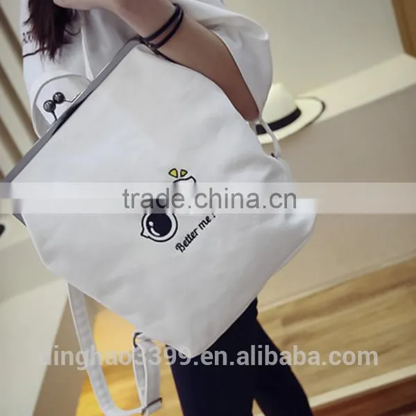 2016 New Design Backpack Fashion Lady's Tote Bag Canvas Backpack With Kiss Buckle photo-4