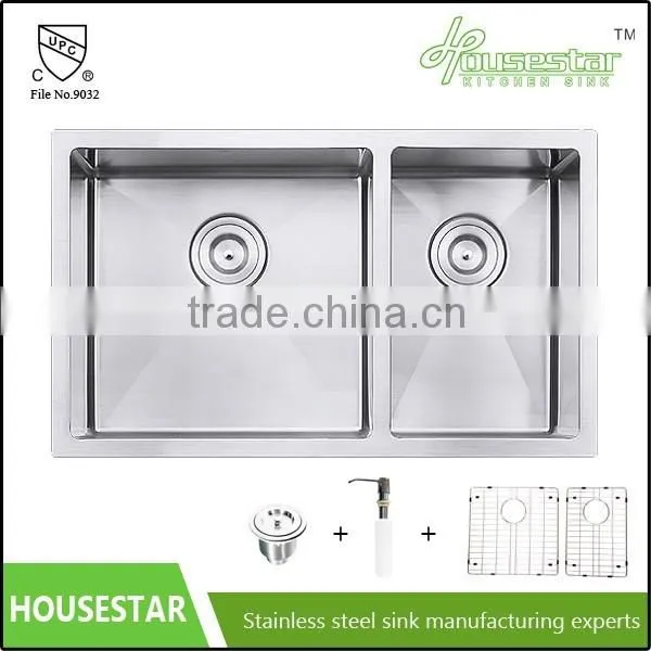 Factory Price Undermount Kitchen Sink Stainless Steel Handmade Double Bowl Kitchens Sink With Strainer and Colander R10-3219 photo-2