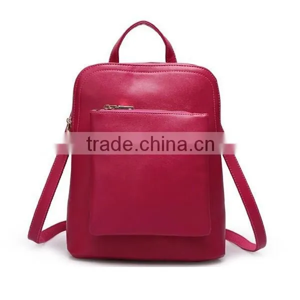 Solid Color Pu Leather College Daypacks Travel Backpack photo-2