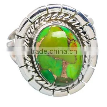 Hot Selling 925 Sterling Silver Green Copper Turquoise Jewelry Ring Wholesale Price
