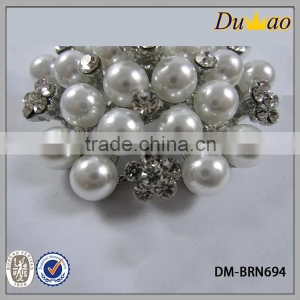 Bridal Rhinestone Flower Pearl Brooch photo-3
