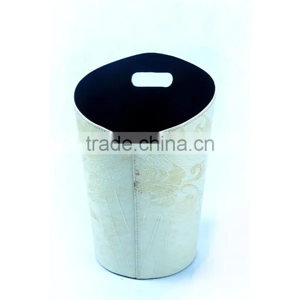 Hot Sale Bird And Birdcage Office Decorative Faux Leather Trash Can With Handle photo-3