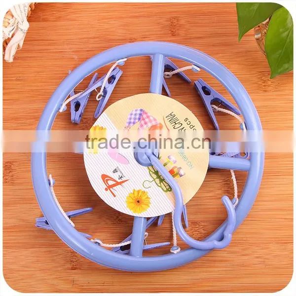 C186 Drying Clothes Plastic Hanger With Clips Round Shape