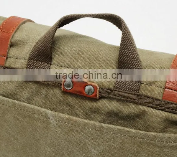 Unisex,Vintage Casual Cotton Canvas Leather Haversack Messenger Bag Courier Bag Haversack, Bookbag ,Shoulder Bag For Men & Women photo-4