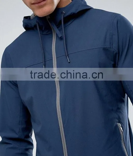 Best Price High Quality New Design Durable Elasticated Trims Cotton Polyester Navy With Hood Running Casual Men Wind Jacket photo-3