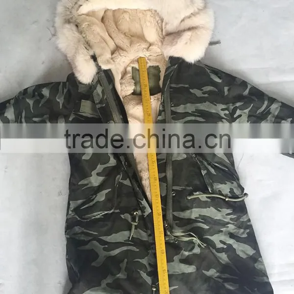CX-G-P-08D Fashion Parka Jacket Real Rex Rabbit Fur Jacket With Fox Collar photo-4
