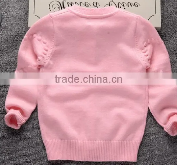Latest Custom Child Girls Balls Pink Pearl Buttons Cardigan Sweater photo-3