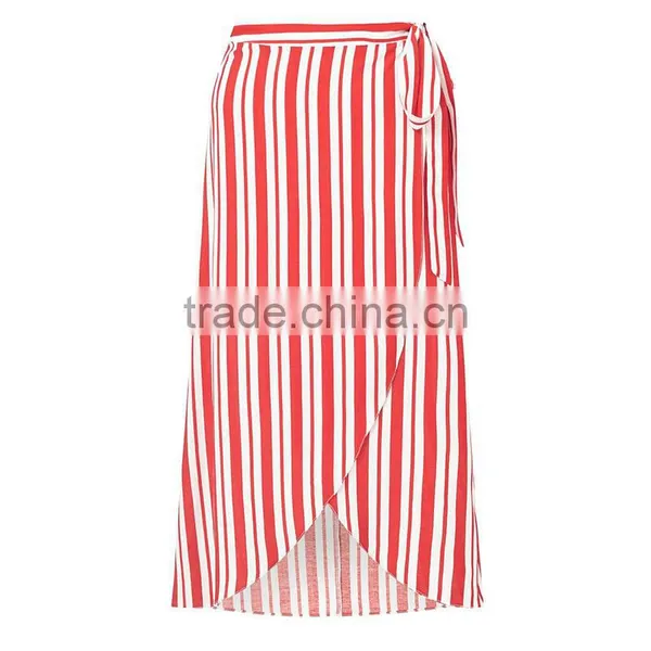 New Fashion Side Tie Red and White Striped Long Wrap Skirt for Girl photo-6