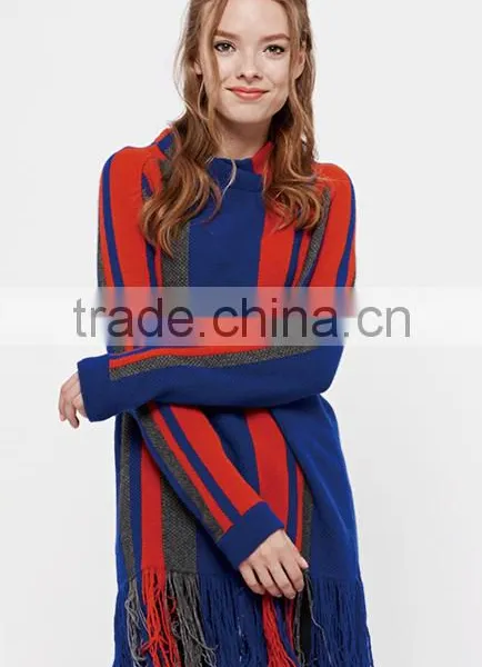 China Oem Fashion Women Strip Loose Pullover Long Sweaters Girl With Tassels photo-2