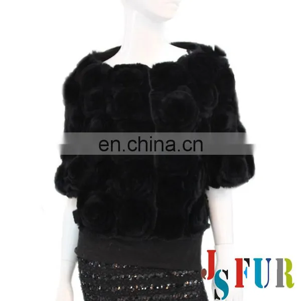 New Product Flower Pattern Party Black Rabbit Fur Coat