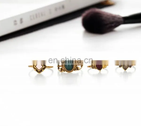 4pcs/set Retro Jewelry Carved Gemstone Finger Knuckle Rings Sets photo-2