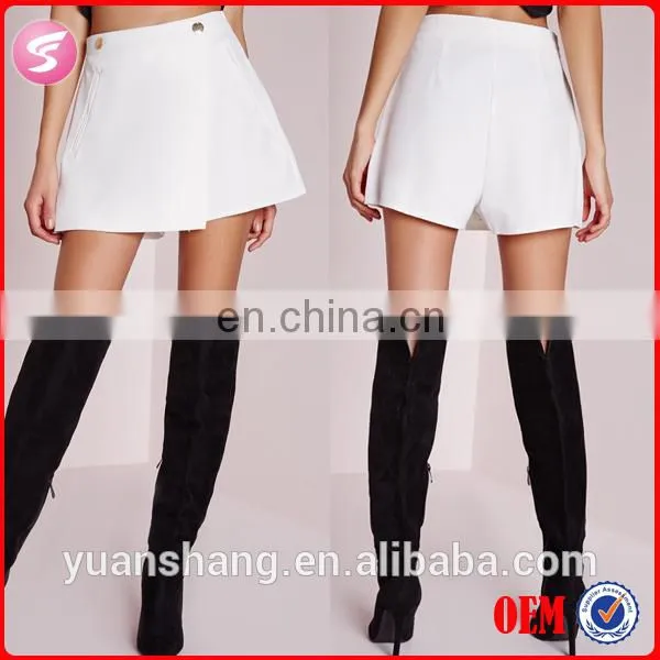 White Gold Button Detail Wrap Skort Sexy Women Shorts
