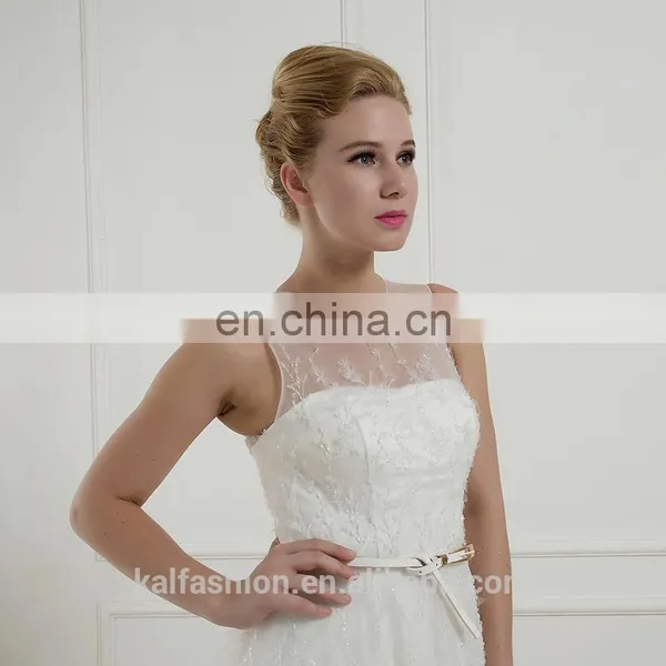EB2913 A Line Scoope Heavy Beaded PU Belt Elegant Wedding Dress photo-3
