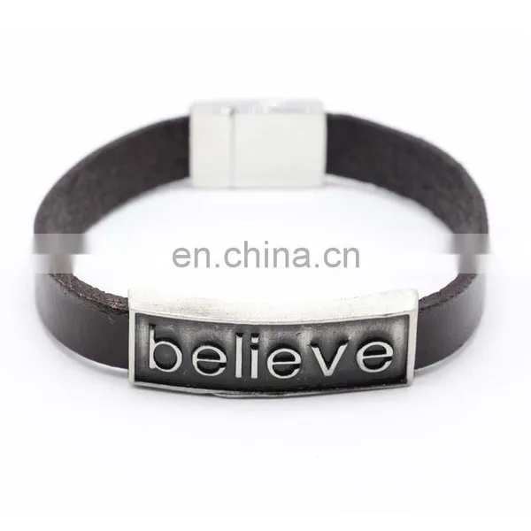 Stainless Steel and Black PU Leather Bangle Bracelets for Men 2017 photo-4