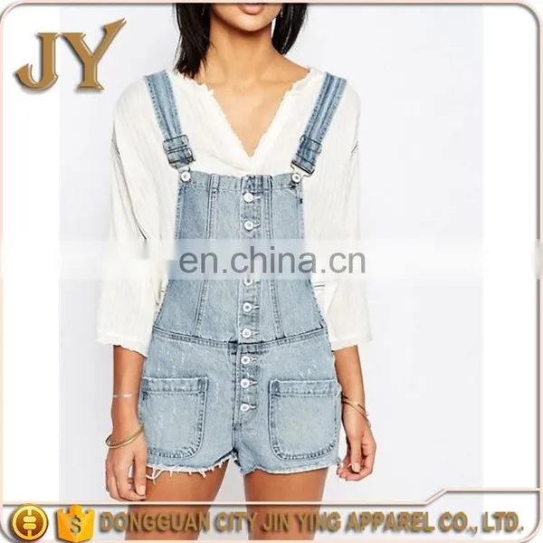 American Europe Style Denim Short Overalls Button Placket Jumpsuits Adjustable Clasp Front Straps for Wholesales photo-4