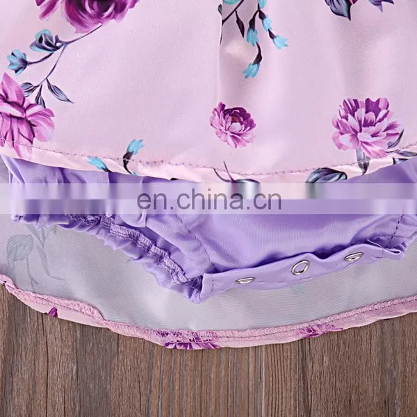 Cute Baby Girl Romper Summer Lace Floral Ruffle Purple Legend Newborn Baby Party Dress Romper photo-4