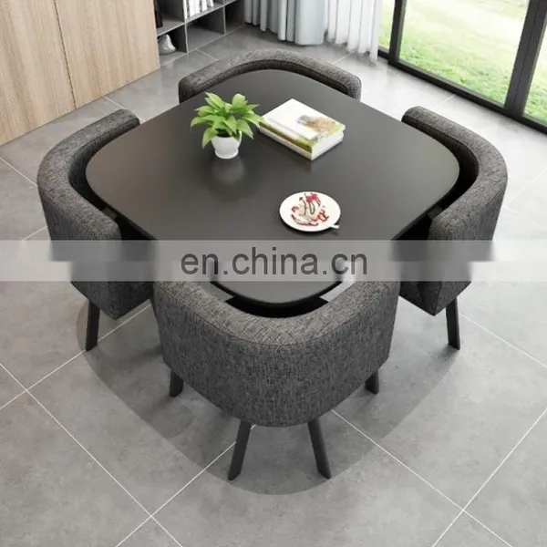 Manufacturer Modern Style Living Room Home Furniture Square Space Saving 4 Seaters Dining Table Set photo-5