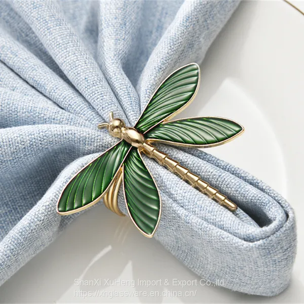 Newest Metal Alloy Dragonfly Napkin Rings Gold and Silver Color for Table Decoration Table Buckle photo-4