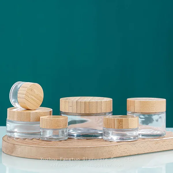 15g 30g 50g100g 200g Empty Glass Jars for Skin Care Cream Packing Clear Glass Jar With Wooden Cover