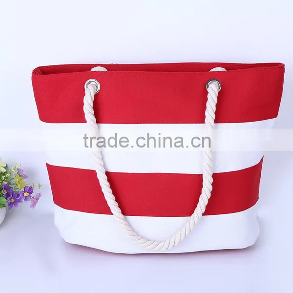 Excellent Quality Reusable Canvas Shopping Bag Stripe Canvas Beach Tote Bag Wholesale photo-3