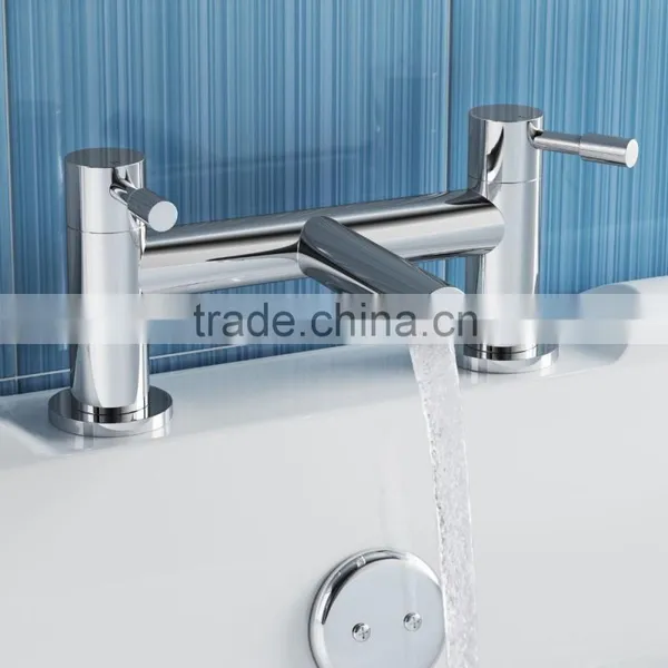 Contemporary One Handle Deck Mount Chrome Bathroom Sink Faucet Mixer Taps Single Hole Tall Curve Spout Bathtub Mixer Taps photo-4