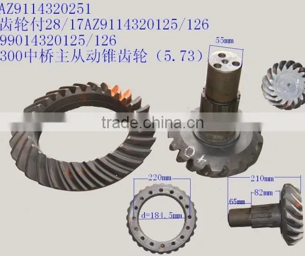 CAMC middle axle Driven bevel gear HDAZ9114320251 17AZ9114320125/126 SQ99014320125/126 I=5.73