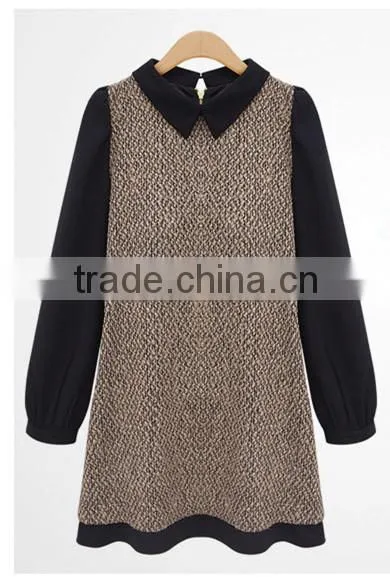 Women Spring Autumn Fashion Long Sleeve Neck Slim Patchwork Knitted Casual Dress