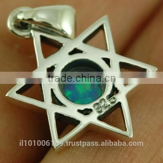 Small, Opal Star of David Sterling Silver Pendant, P402 photo-6
