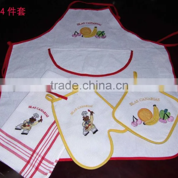 Waffle Embroidery Apron Set Kitchen
