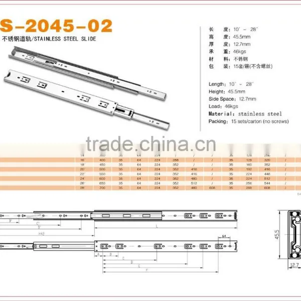 Stainless Steel Full Extension Ball Bearing Drawer Slide photo-2