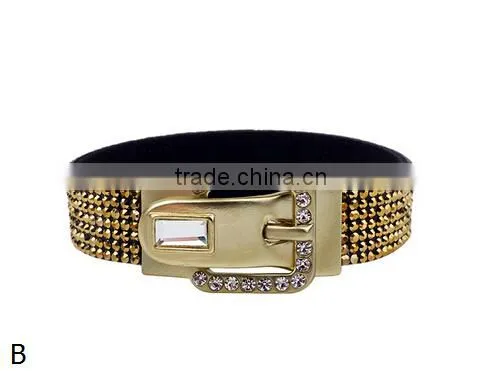 Trendy Women's Crystal Buckle Bracelet Leather/ photo-3