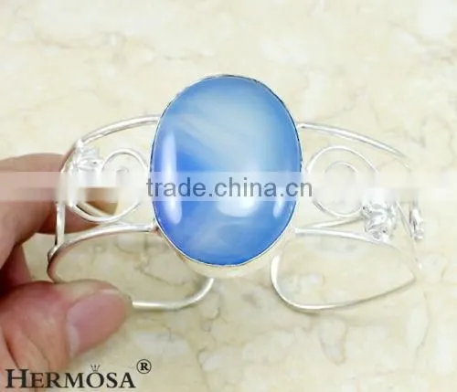 Natural Stone Wonderful BLUE BOTSWANA 925 Sterling Silver Open Cuff Bangle