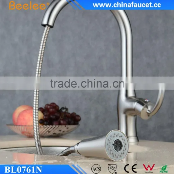 Beelee BL0761N American Style CUPC Approved Commercial Sprayer Single Handle Kitchen Faucet With Pull-Out Spout Brushed Nickel photo-3