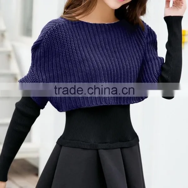 Lady's Fashion Half Sleeve and Short Pullover Shawl Sweater