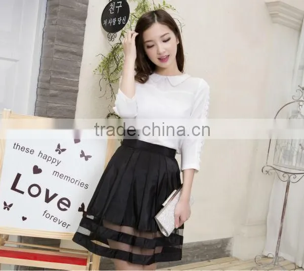2014 ShangYi Latest Shirt Designs for Woman Shirt Long Sleeve Plain t Shirt With Voile Lace
