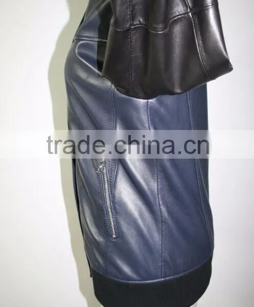 Women PU Jacket 2016 New Design Blue Color photo-3