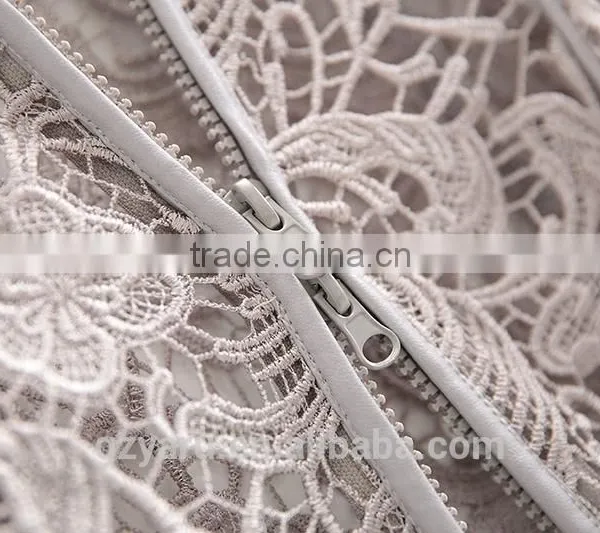 Fashion Lady Lace Fabric Hollow Out Long Sleeve Coat Tops With Zipper for Women photo-4