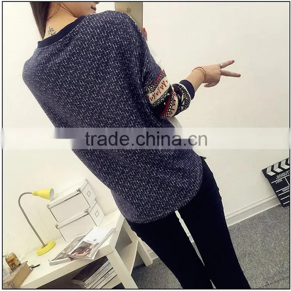 2016 Korea Fashion New Women's Long Sleeve TShirt Loose Patchwork Cotton Tops Lady Casual Blouse photo-3