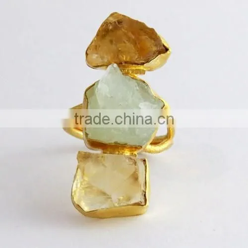 Natural Rough Stone Gold Plated 925 Sterling Silver Ring, Handmade Silver Jewelry , Wholesale Silver Jewelry photo-2