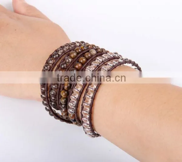 Hand-woven Brown Stone Bracelet Bangle Fashion Bracelet Jewley Multilayer Wrap Bracelet Women White Crystal Leather Bracelet photo-4