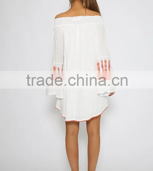 Hot-selling Off Shoulder Butterfly Sleeve Embroidered Stitch Tunic Dress photo-5