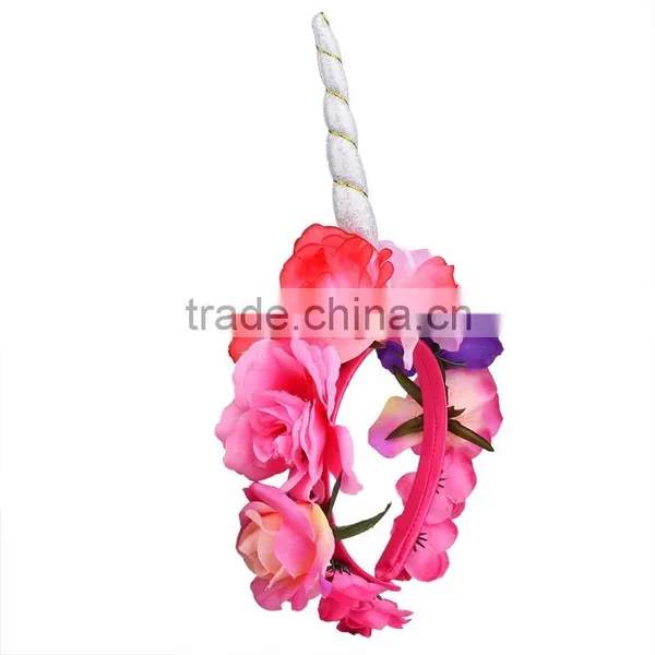 Hot Selling Premium Handmade Flower Wreath Coloring Floral Unicorn Costume Party Halloween Unicorn Flower Crown photo-3