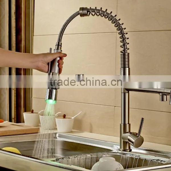 LED Brushed Nickel Commercial Style Pre Rinse Kitchen Faucet With Pot Filler 8602-2-BN photo-3
