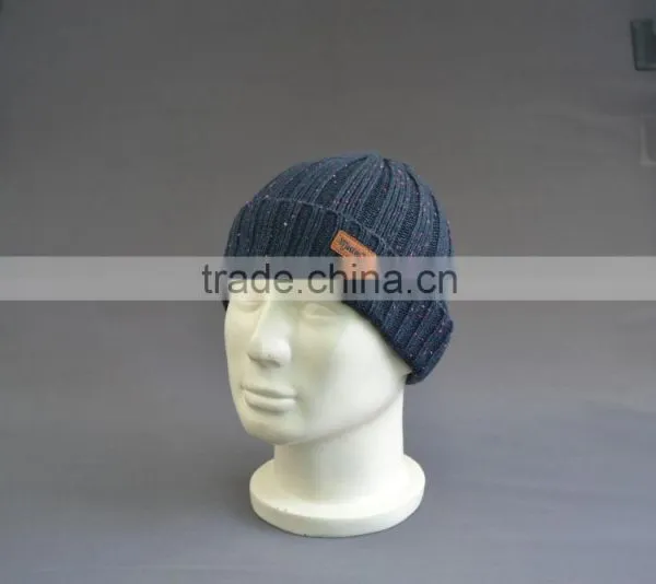 Acrylic Beanie Hat With PU Leather Patch Logo photo-4